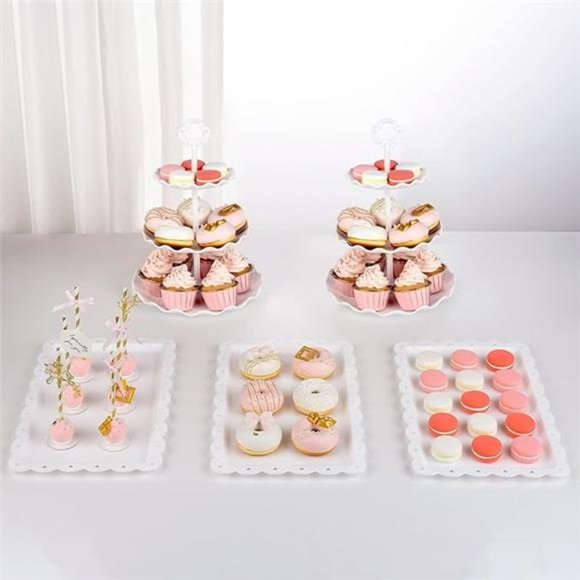 5 Piece Cake Stand Set with 2xLarge 3-Tier Cupcake Stands + 3X Appetizer Trays - Picture 1 of 7